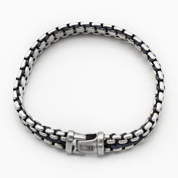 David Yurman 925 Silver Blue Woven Box Chain Bracelet - Picture 4 of 5